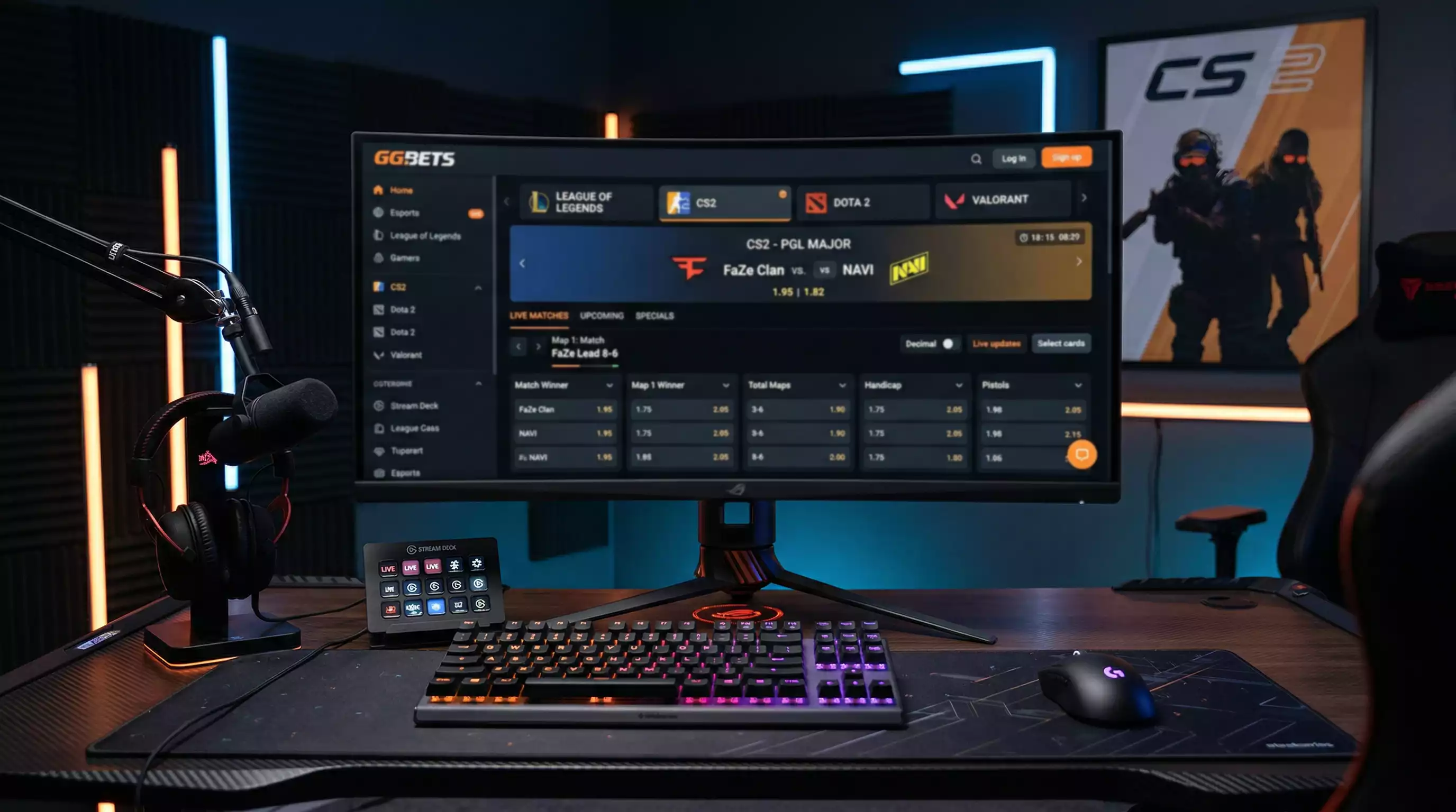 Pantalla de plataforma de apuestas mostrando diferentes mercados de League of Legends